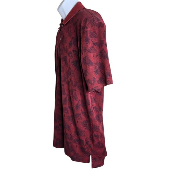 Izod Mens Polo Shirt Large Tropical Print Palm Leaves Maroon Vacation‎ Golf - Picture 3 of 5